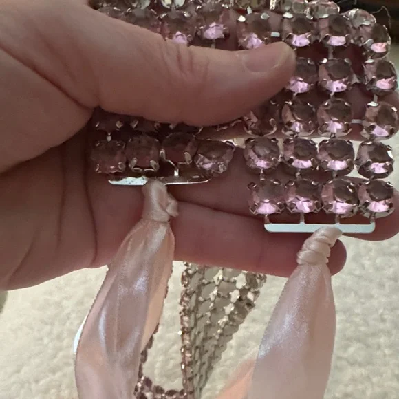 Elegant Pink Crystal Necklace with Satin Ribbon - Picture 2 of 4